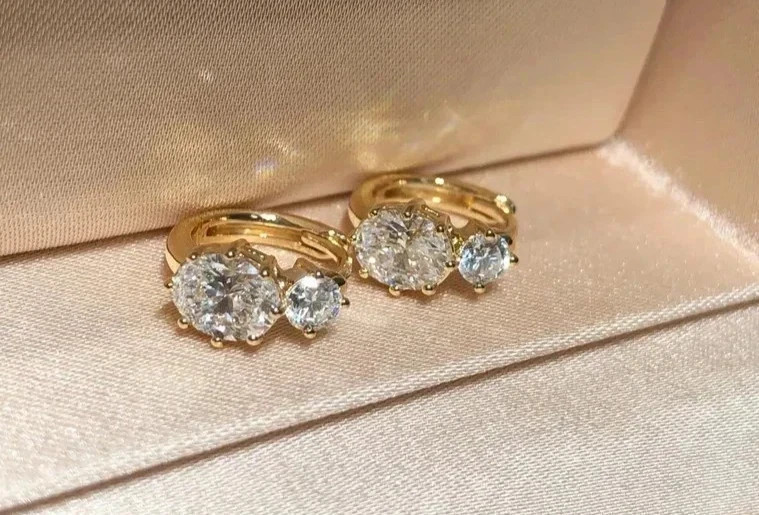 1Ct Round Cut White Moissanite Women's Hoop Earrings 14k Yellow Gold Plated
