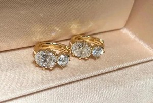 Authentic Real Moissanite 1.60Ct Round Cut Acorn Stud Earrings 14K Yellow Gold Plated