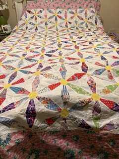 Vintage Antique Quilt Top Endless Chain Wagon Wheel 80 x 104" Feedsacks Clean!