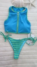 Seafolly SALE 8 A/D CUP Beach Bound Zip Tank Turquoise & Calypso Tie Rio Jasmine