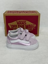 Vans Old Skool Girls Sneakers Size 2.5 Pink Glitter Hook Loop Low Top