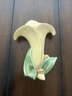 McCoy Lily Wall Pocket Vtg 40s Pottery Bud Vase Hanging light yellow Flower 8”
