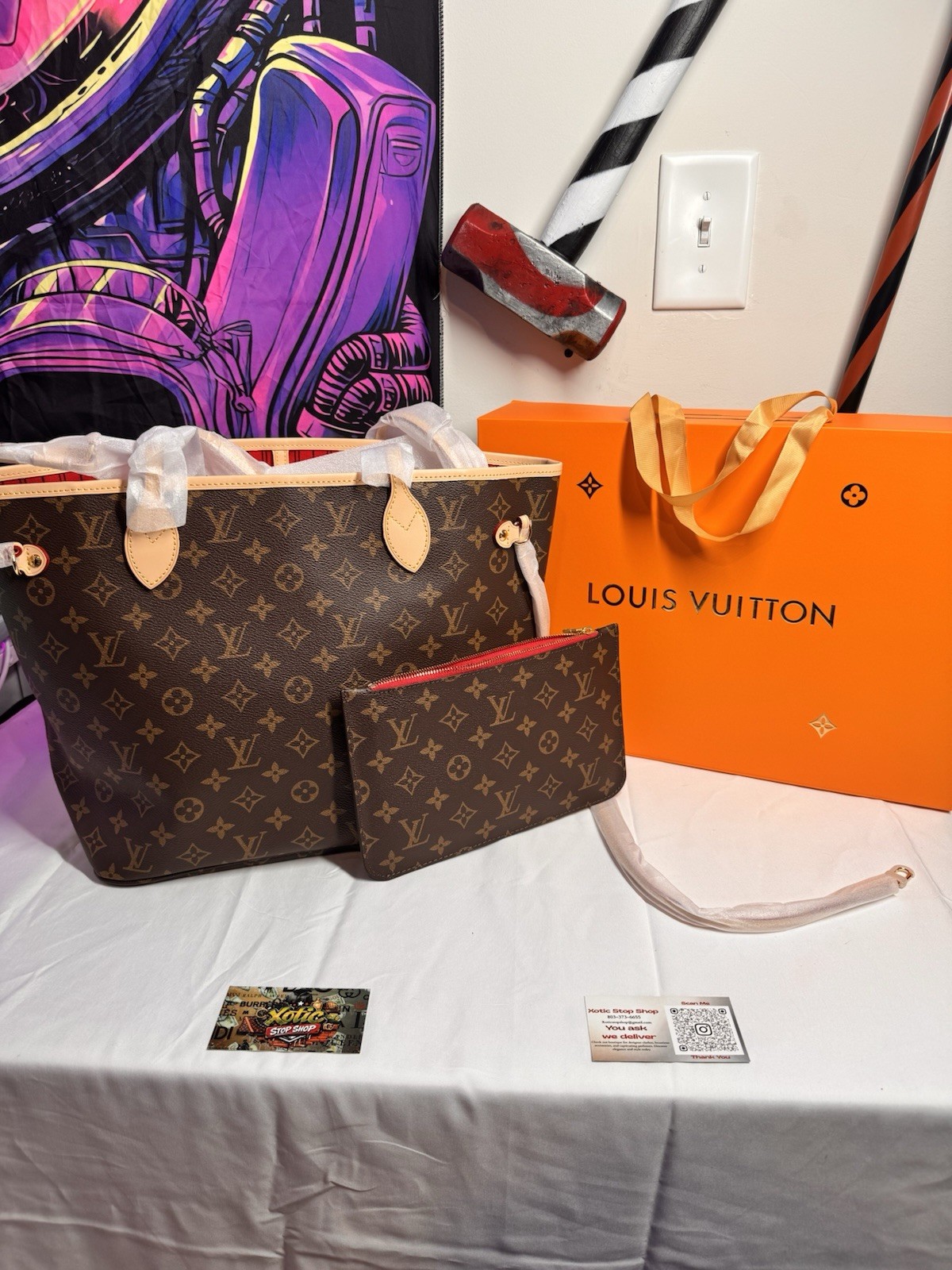 Louis Vuitton Monogram Tote Bag Brown with Pouch & Original Box for Women