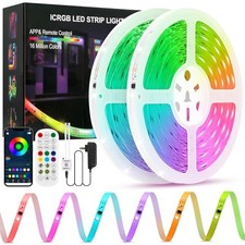 Led Lights for Bedroom, IC RGB Strip Lights, 24Key Remote with App 65.6FT