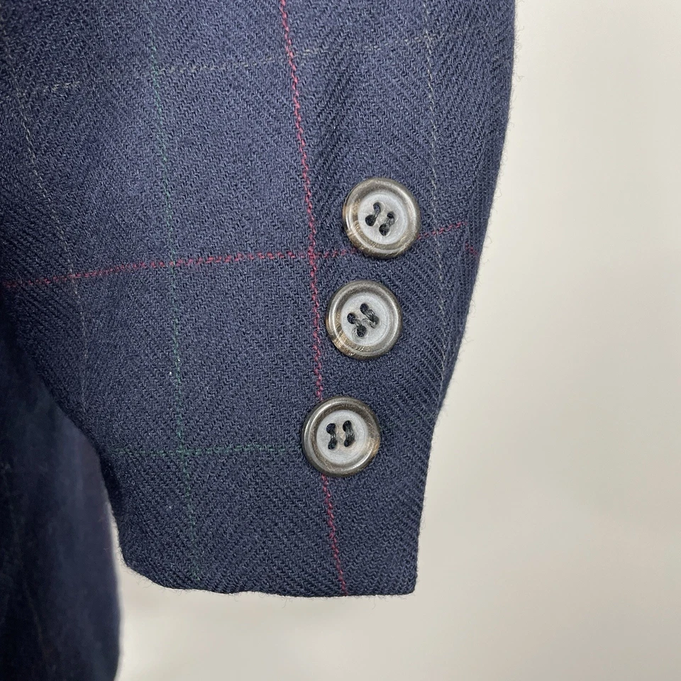 Cricketeer USA Made Sport Coat Mens 44R Blue Multicolor Check Wool Two Buttons - Image 4 of 4