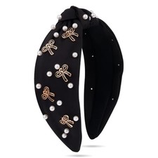 Pearl Knotted Headbands for Women, with Pearl Bow, Women's Hair Black