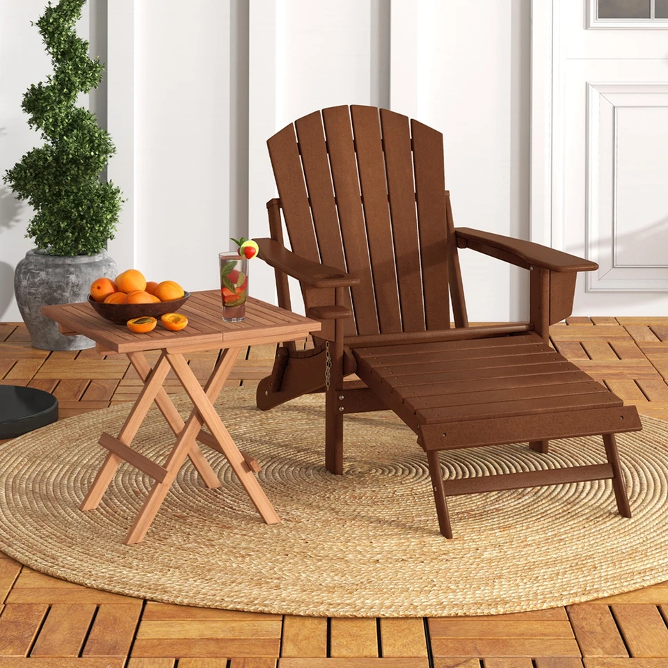 Teak Wood Folding End Table Square Side Table w/ Slatted Tabletop Yard Natural - Image 2 of 4