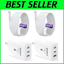 3-Port Fast Charger Adapter with 6.6ft USB C Cable [2 Pack]