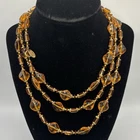 VTG Signed Miriam Haskell Amber & Gold Art Glass Bead Necklace 52”Drop
