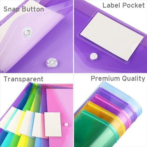 Sooez 12 Pack Folders Plastic Envelopes with Snap 10 Pack, Multicolored - Picture 4 of 8