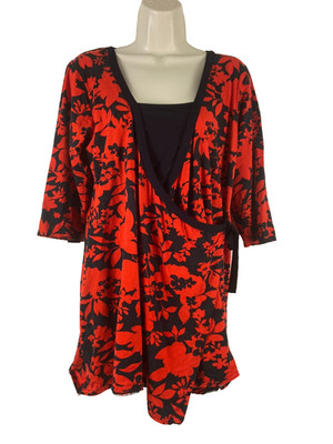 Wardrobe Women s Top Red Black 3/4 Sleeve Viscose Size 16