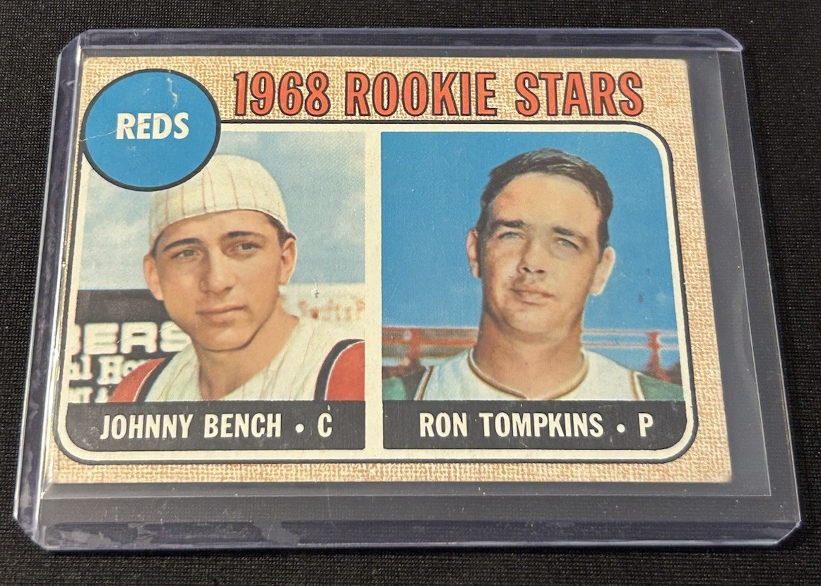 1968 Topps Johnny Bench Ron Tompkins Rookie Stars Rookie Card #247 Reds (crease)