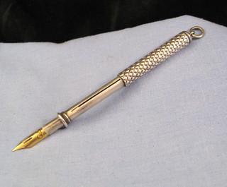 ANTIQUE SILVER PROPELLING MECHANICAL TELESCOPIC PENCIL & DIP PEN COMBINATION