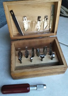 Vtg Exacto X-Acto Craft Hobby Knife Set In Oak Box