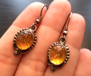 STUNNING VINTAGE ESTATE SIGNED STERLING SILVER AMBER 1.5" EARRINGS! G55793