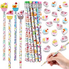 36 Pcs Bulk Happy Birthday Pencils With Cupcake Erasers Colorful Kids