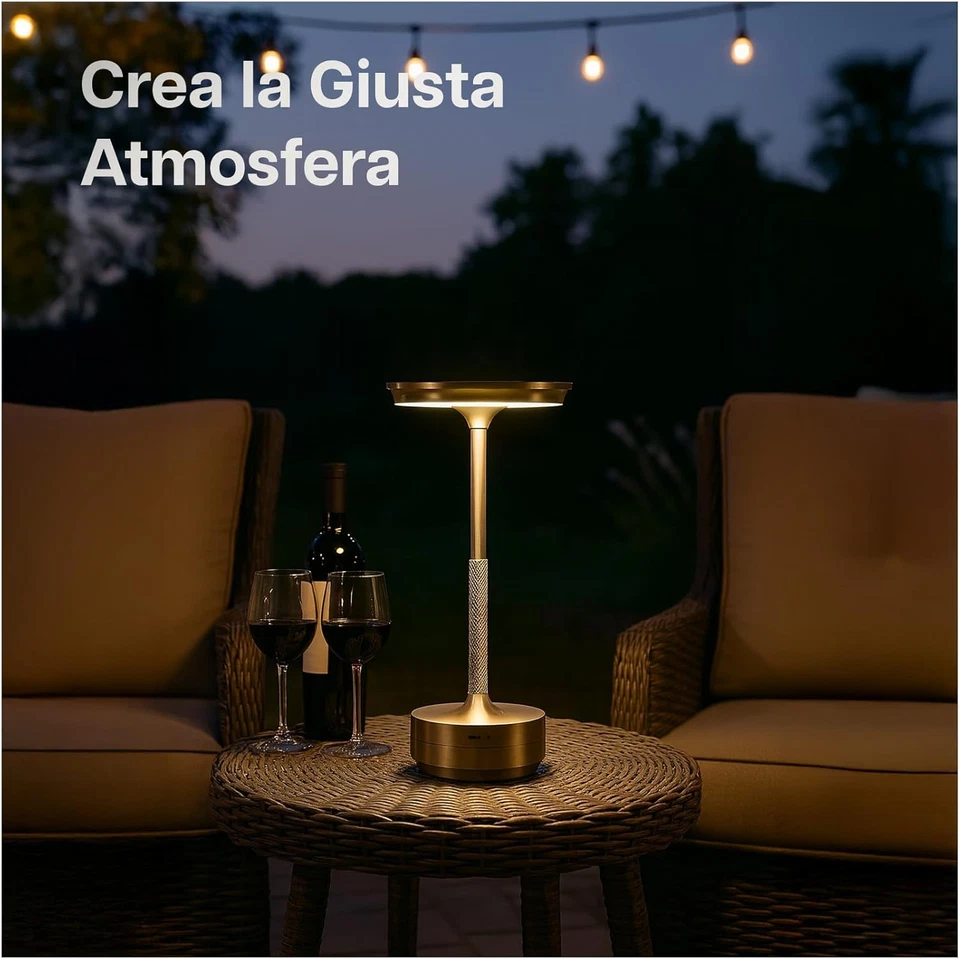 Lampada Da Tavolo Senza Fili Lampada LED Tondo in Metallo Ricaricabile Con Touch - Immagine 3 di 4