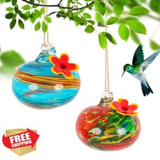 Blown Glass Hummingbird Feeder Set 2 Ant Bee Resist