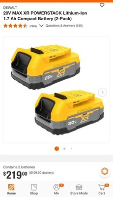  NEW  DeWalt 20V MAX XR POWERSTACK Compact Battery 2pk DCBP034-2