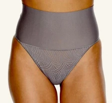 MAIDENFORM Cool Comfort Tame Your Tummy Lace Thong Firm Control Panty GRAY XL