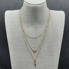 Lauren Conrad LC Layered Necklace Gold Tone Triple Chain Teardrop Pendant