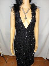 Fashion Nova Black Sequin Dress with Feathered Shoulders - Size 1X Regular