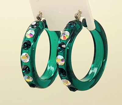 E180 Dk green  Acrylic wide 1.5 Hoop dk green & ab color Fashion Earrings
