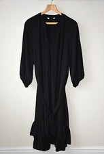 Ex Apricot Black V-Neck 3/4 Puff Sleeve Belted High Low Midi Dress Plus Size 26