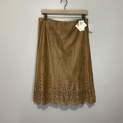 Mac and Jac NWT Faux Suede Beaded MIDI Skirt Brown Size 8