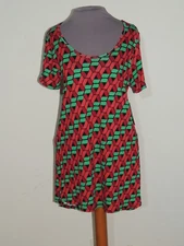 LulaRoe Classic T Rayon Knit Coral / Green / Black Top NWT Sz XS  b- 35