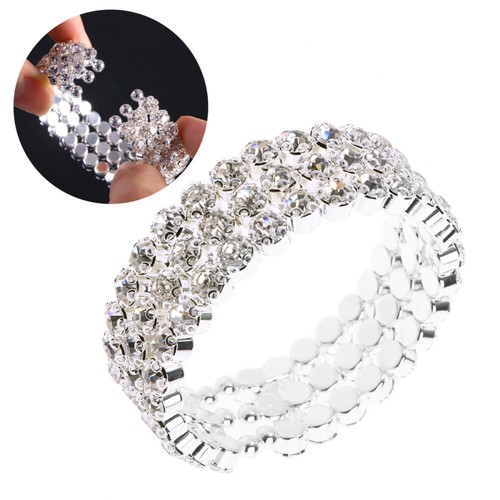Rhinestone Decor Cuff Bangle Sparkly Bracelet Square Cut Bridal Tennis