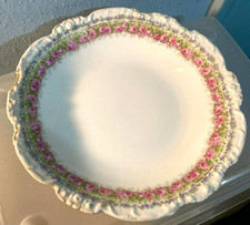 ANTIQUE 1890-RARE J Pouyat Limoges France Serving Bowl-Pink/Blue Flowers-9"-EUC
