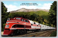 Rocky Mountain Rocket Below Pikes Peak~Vintage Linen Postcard