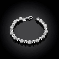 Women's 925 Sterling Silver 8mm Hollow Beads Ball Link Chain Fashion Bracelet