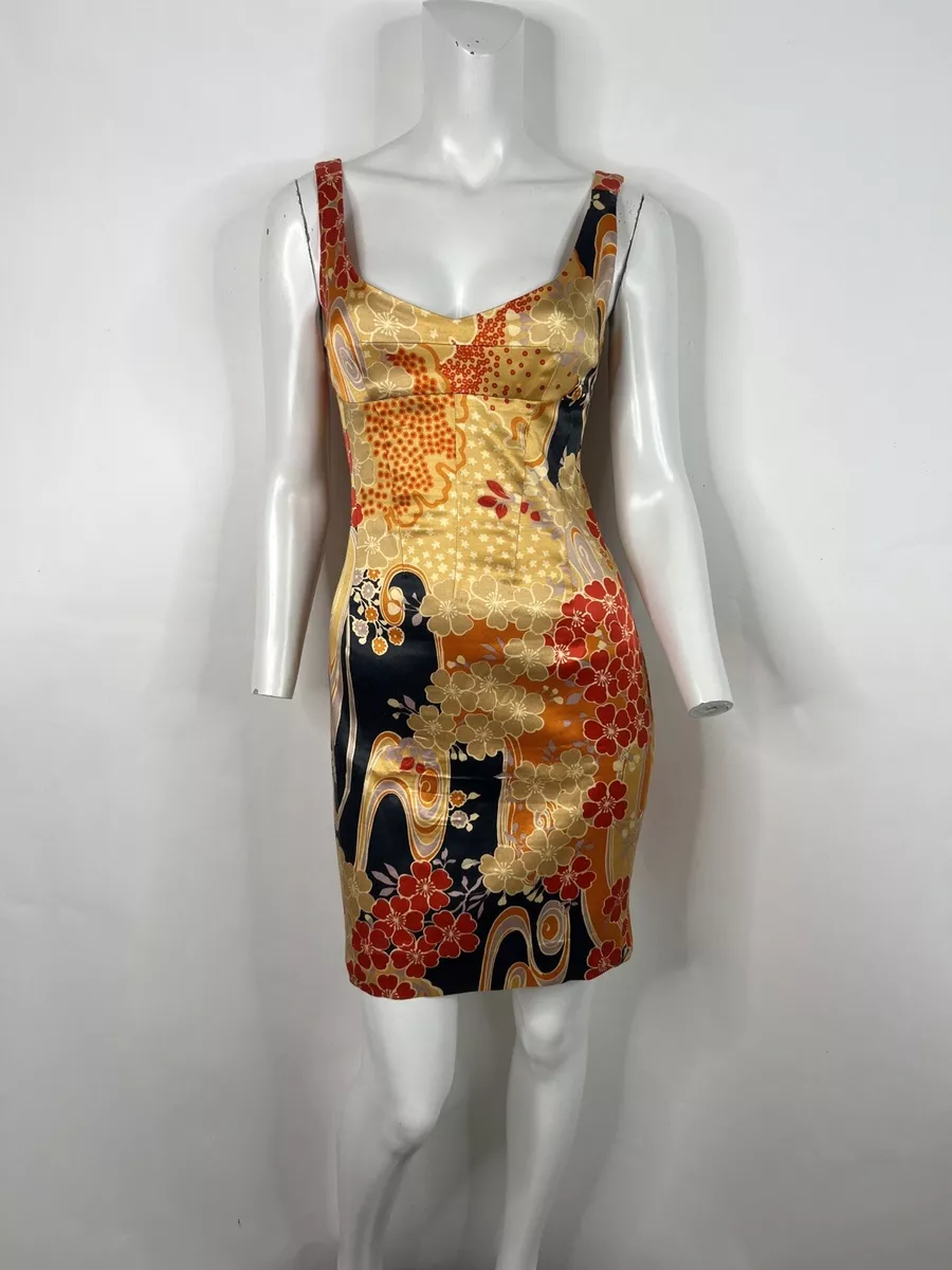 VTG DOLCE & GABBANA D&G ORANGE FLORAL PRINT DRESS 44 L