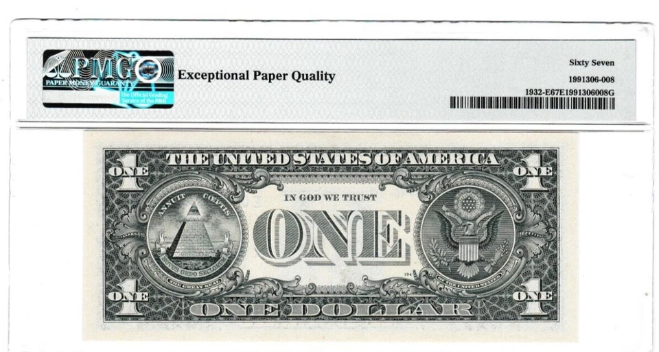 $1  ONE DOLLAR Federal Reserve note FANCY RADAR  Serial Number  04144140  PMG 67 - Image 3 of 3