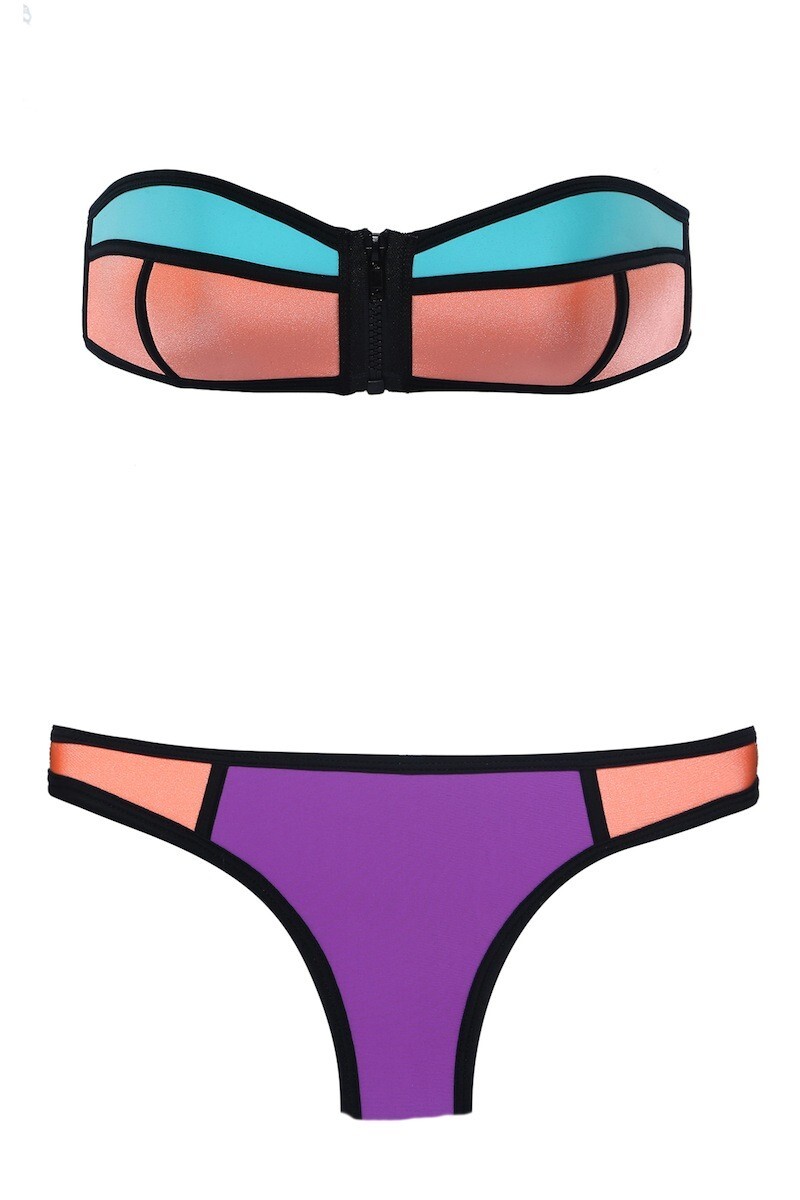 Bikini Femme Deux Pièces Slip Bandeau Coloré Culottes Mode Plage J057
