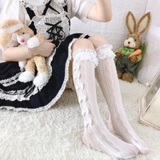 Japanese Women Girl Lace Hollow Socks Bow Mid Calf Stockings JK Cosplay