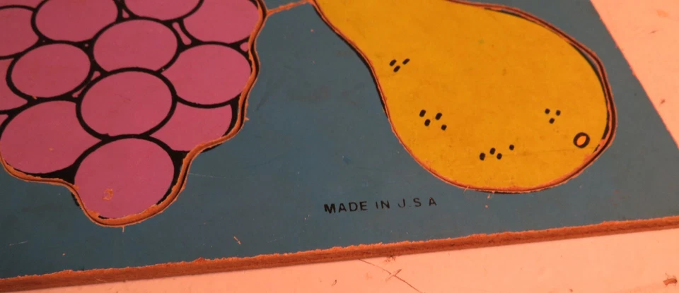 Rompecabezas Bandeja Madera Vintage 1982 Playskool Frutas Favoritas 4 piezas Manzana Uva BanPea Foto 4 de 4