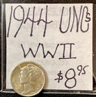 1944 P Mercury Silver Dime (UNC) Uncirculated Condition. WWII Era. ENN Coins