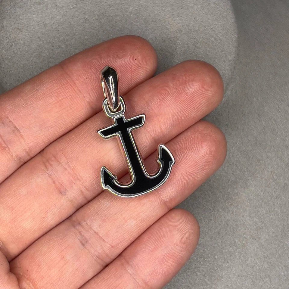 Подлинный морской якорный амулет DAVID YURMAN из чистого серебра и черного оникса - Изображение 3 из 4