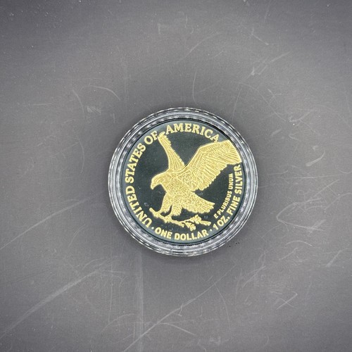 2023 Silver Eagle Black Platinum Gilded with 24k Gold 1 oz .999 Silver Coin /500 - Picture 2 of 4