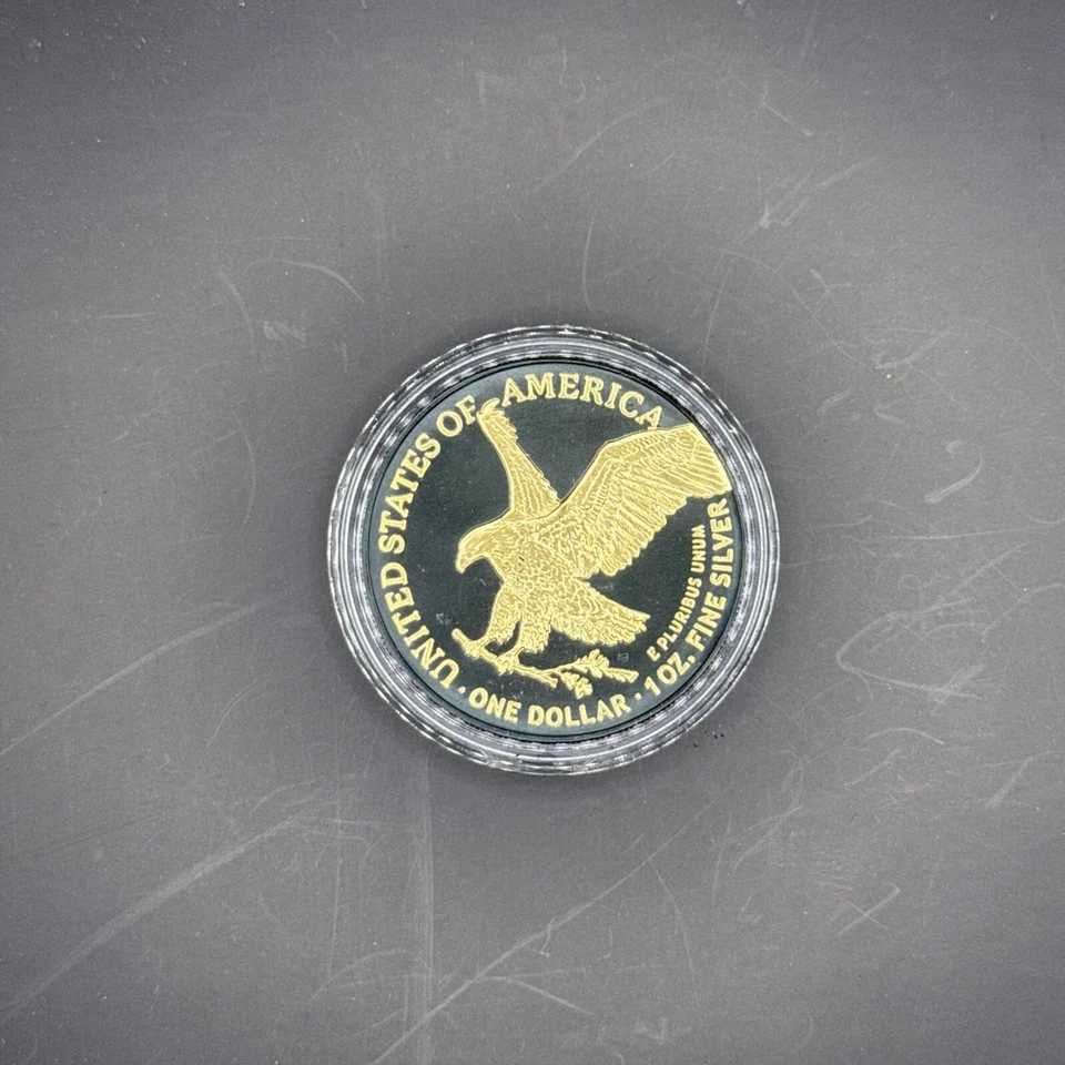 2023 Silver Eagle Black Platinum Gilded with 24k Gold 1 oz .999 Silver Coin /500 - Image 2 of 4