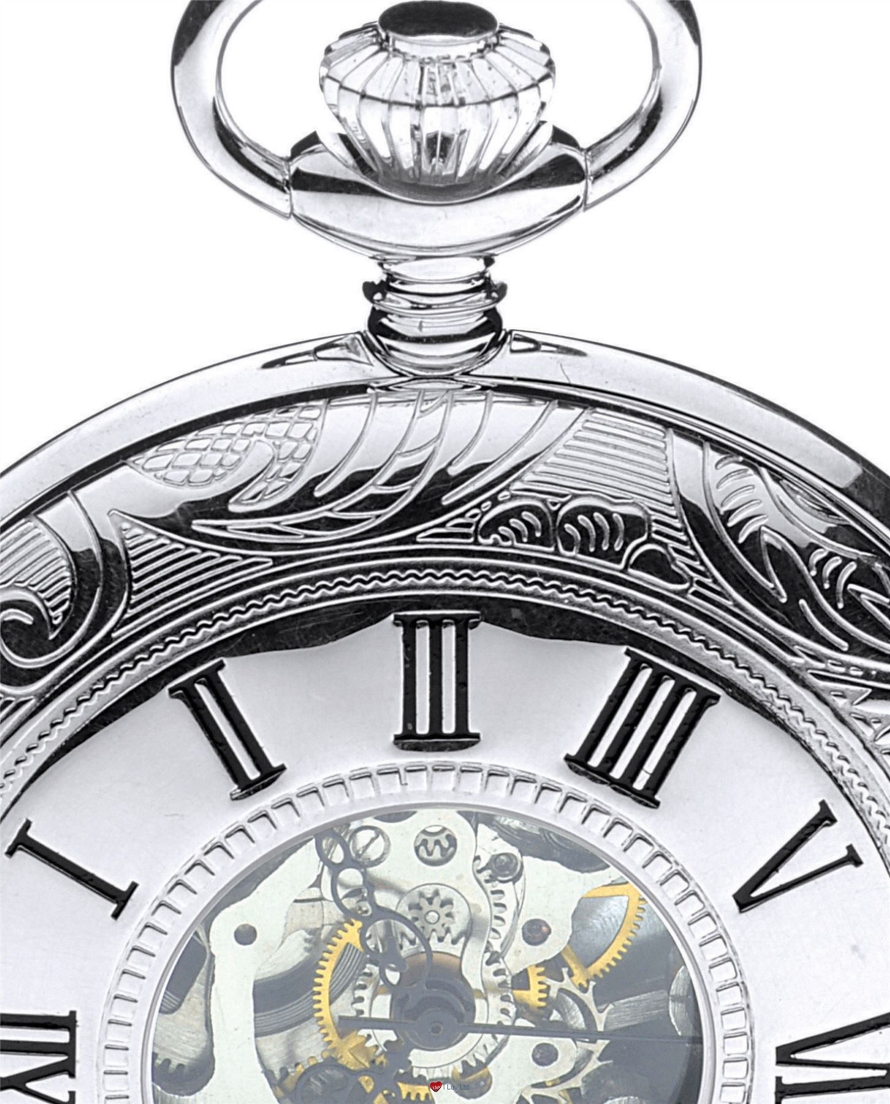 Sterling Silver Skeleton Pocket Watch Half Hunter 17 Jewel Mechanical