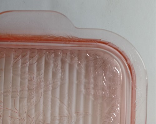 Vintage Pink Depression Glas 61/2" 2-Handled Square Ribbed Tray - Picture 4 of 9