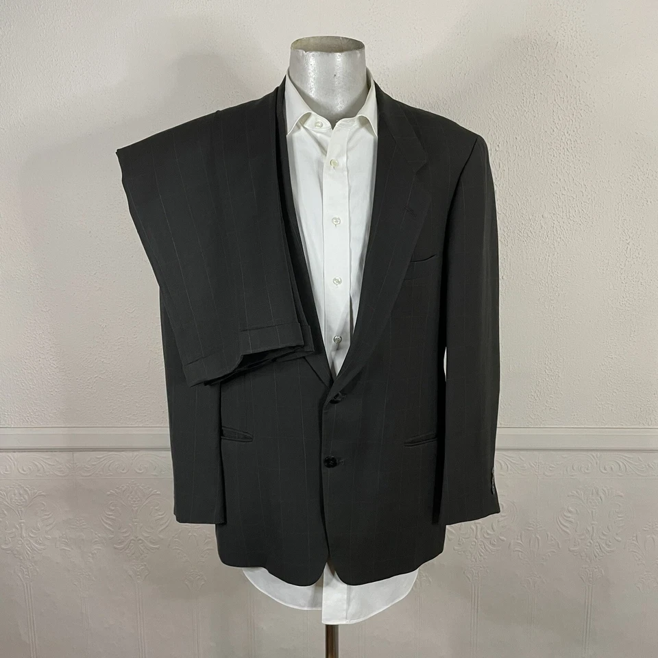 Vintage Pierre Cardin 2 Piece Suit Mens 42R 32x29 Dark Green Windowpane Check - Image 3 of 4