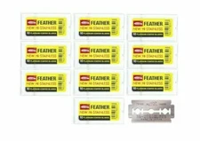 100 count Feather Hi-Stainless Double Edge Platinum Coated Razor Blades-Yellow