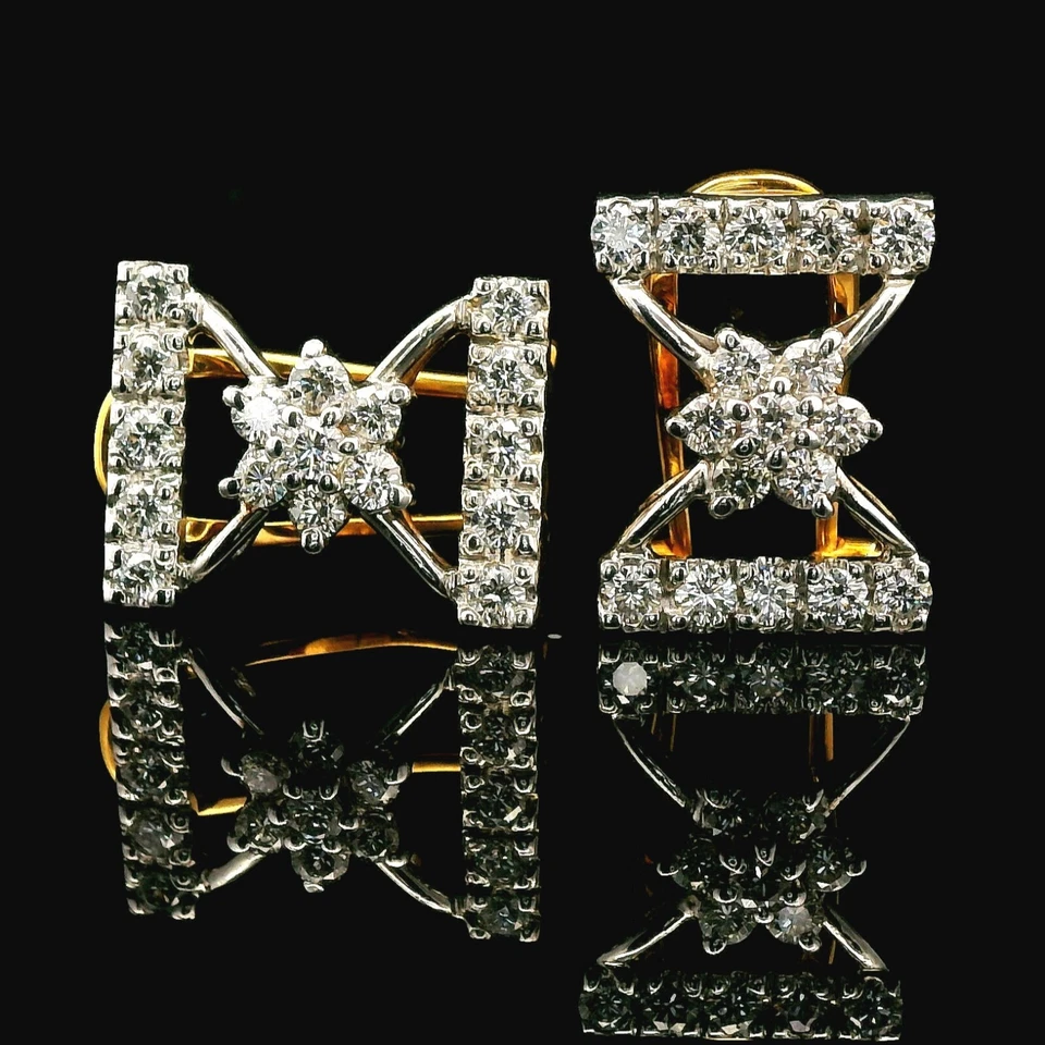 1.40CT Natural Diamond Earring 18K Yellow Gold Genuine Earth Mined Round Diamond - Image 2 of 4