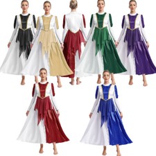 Womens Dress Spirit Dancewear Liturgical Praisewear Color Block Costume Prayer