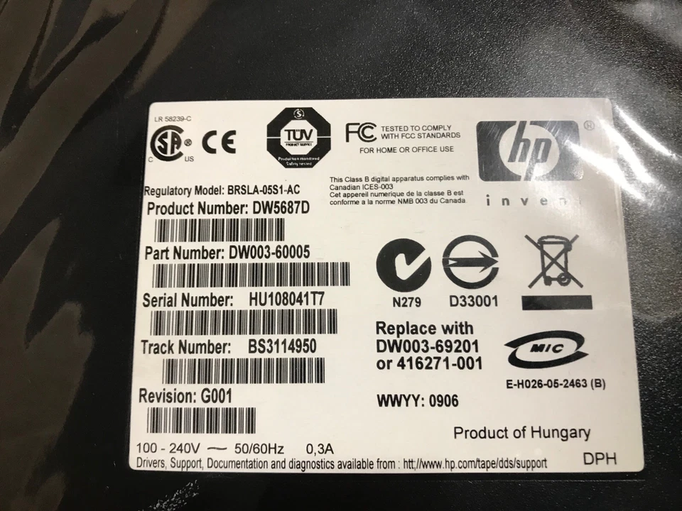 HP DAT 40 gb SCSI LVD EXTERNAL TAPE DRIVE DW003-60005 DDS4 - Image 2 of 3